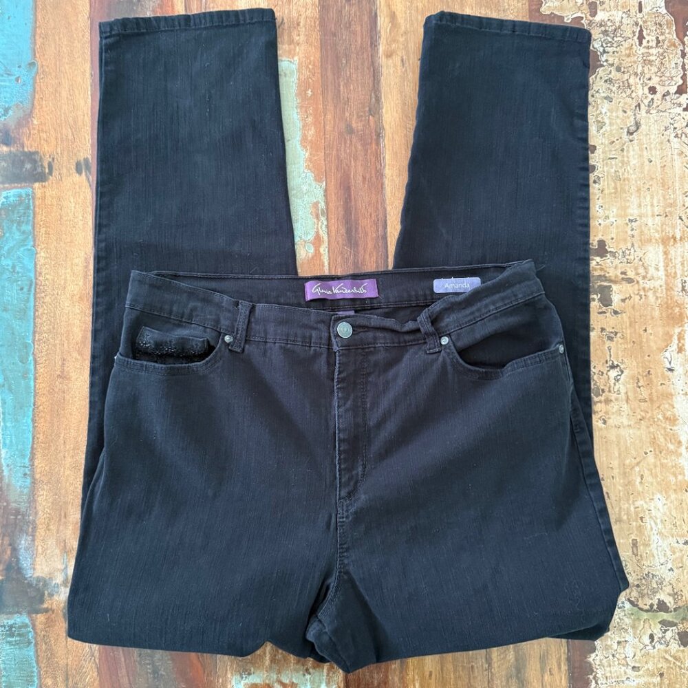Gloria Vanderbilt Black Amanda Stretch Jeans‎ Embellished pockets Size 16 - Picture 2 of 7